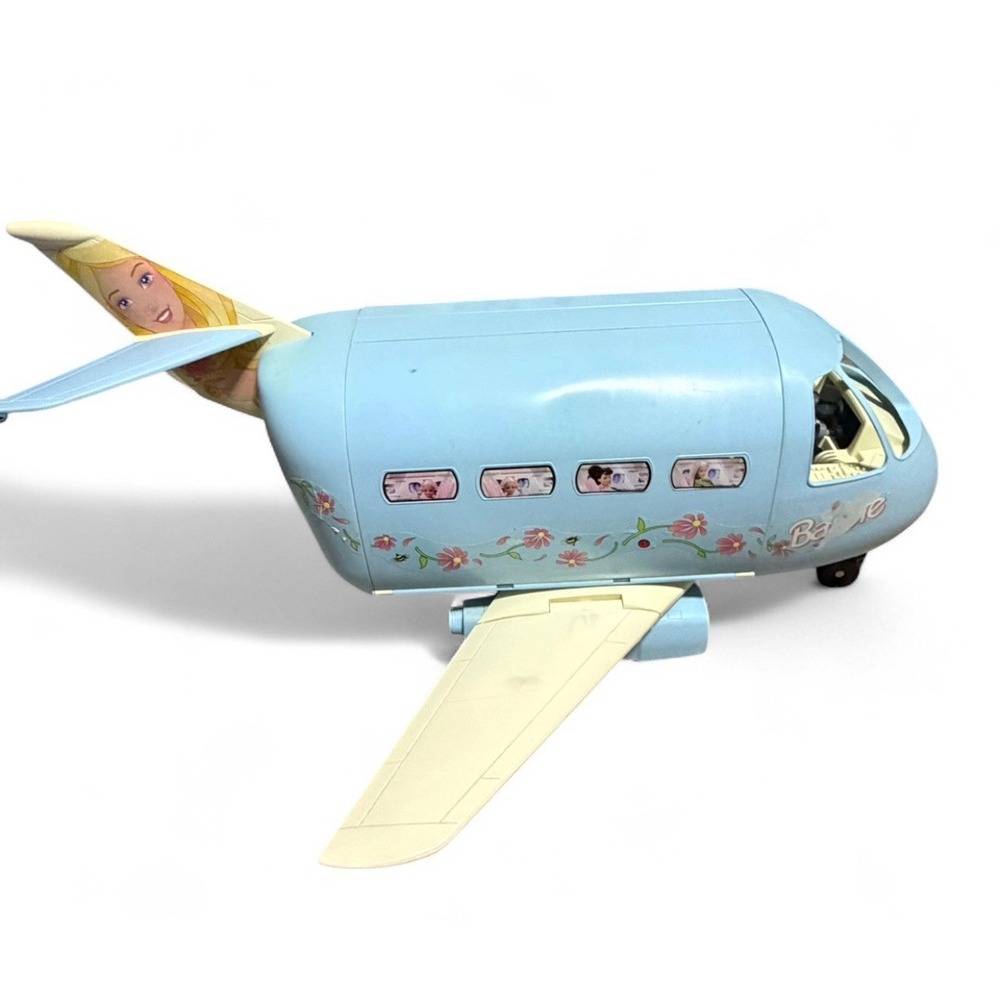 Vintage 1999 Barbie Blue Airplane Jet Mattel Folding Playset Working